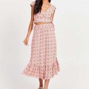 2 PIECE SET ALTR'D STATE Louise Pink Liberty Floral Cropped Top Skirt XS NEW